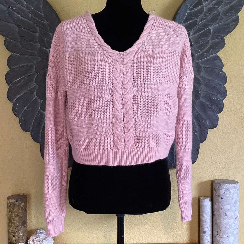 Ardene Oversized Knit Crop With Laced Up Back Sweater